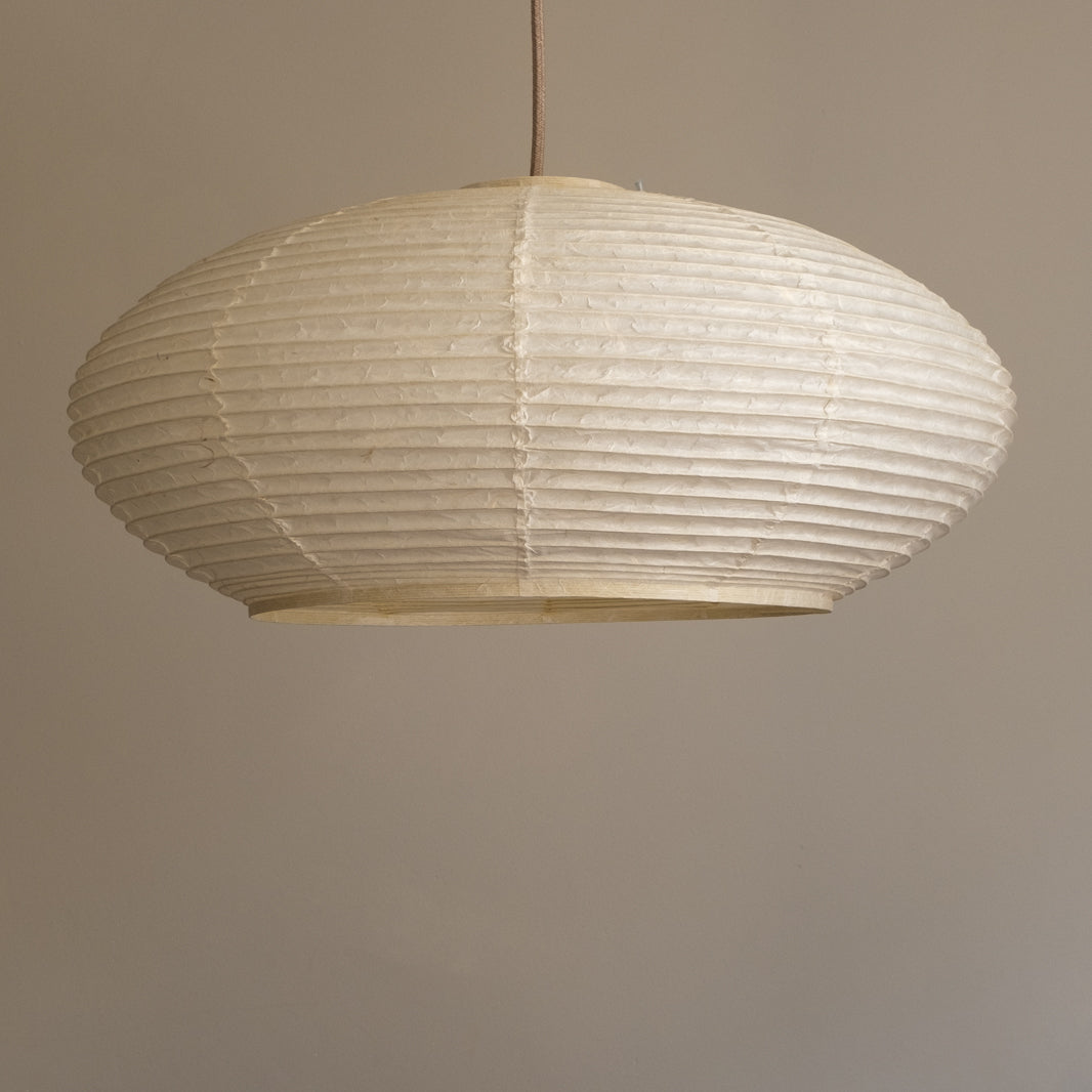 53cm diameter Handmade Oval Japanese Paper Shade, Unryu Paper, Straight View, Unlit