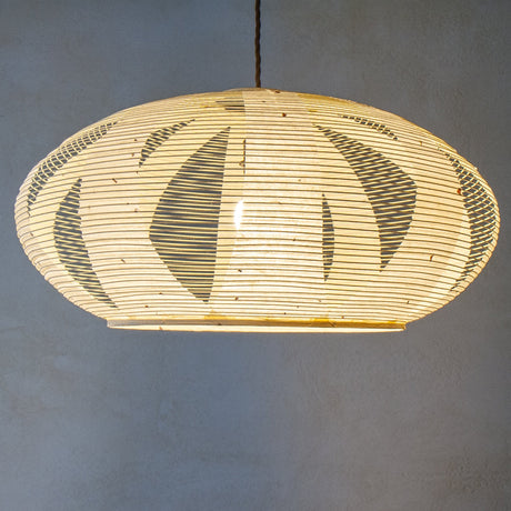 53cm White Oval Skashi Japanese paper lamp shade - side view lit