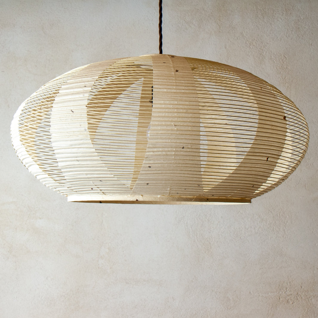 53cm White Oval Skashi Japanese paper lamp shade - side view unilluminated
