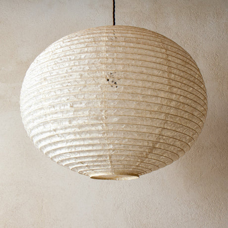 53cm Large Japanese shade made from handmade hemp washi paper - bulb just visible through the small holes in the paper