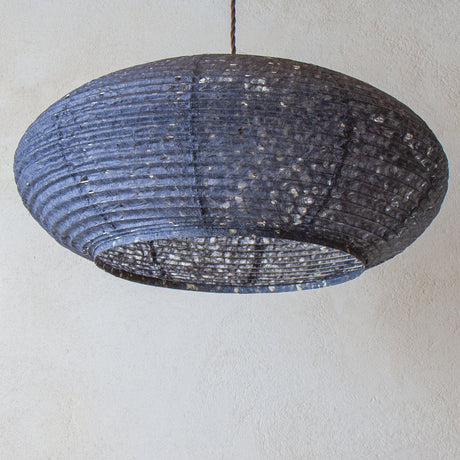 53cm diameter, Blue Hemp Washi Japanese Paper Pendant Light, under view