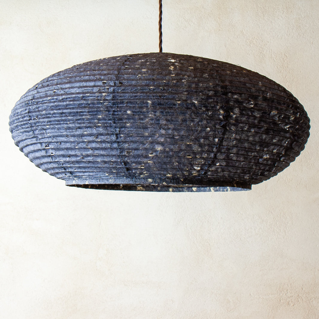 53cm diameter, Blue Hemp Washi Japanese Paper Pendant Light, side view