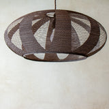53cm Oval or Enban Shape Pendant Japanese Paper Lampshade, in a brown handprinted paper and constructed in the skashi style