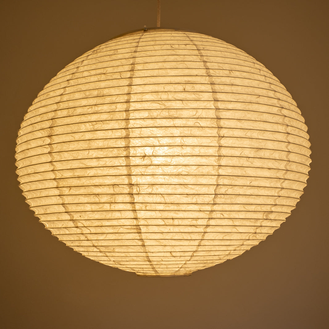 71cm diameter, large Japanese paper lampshade in white "Unryu" paper, straight view, lit