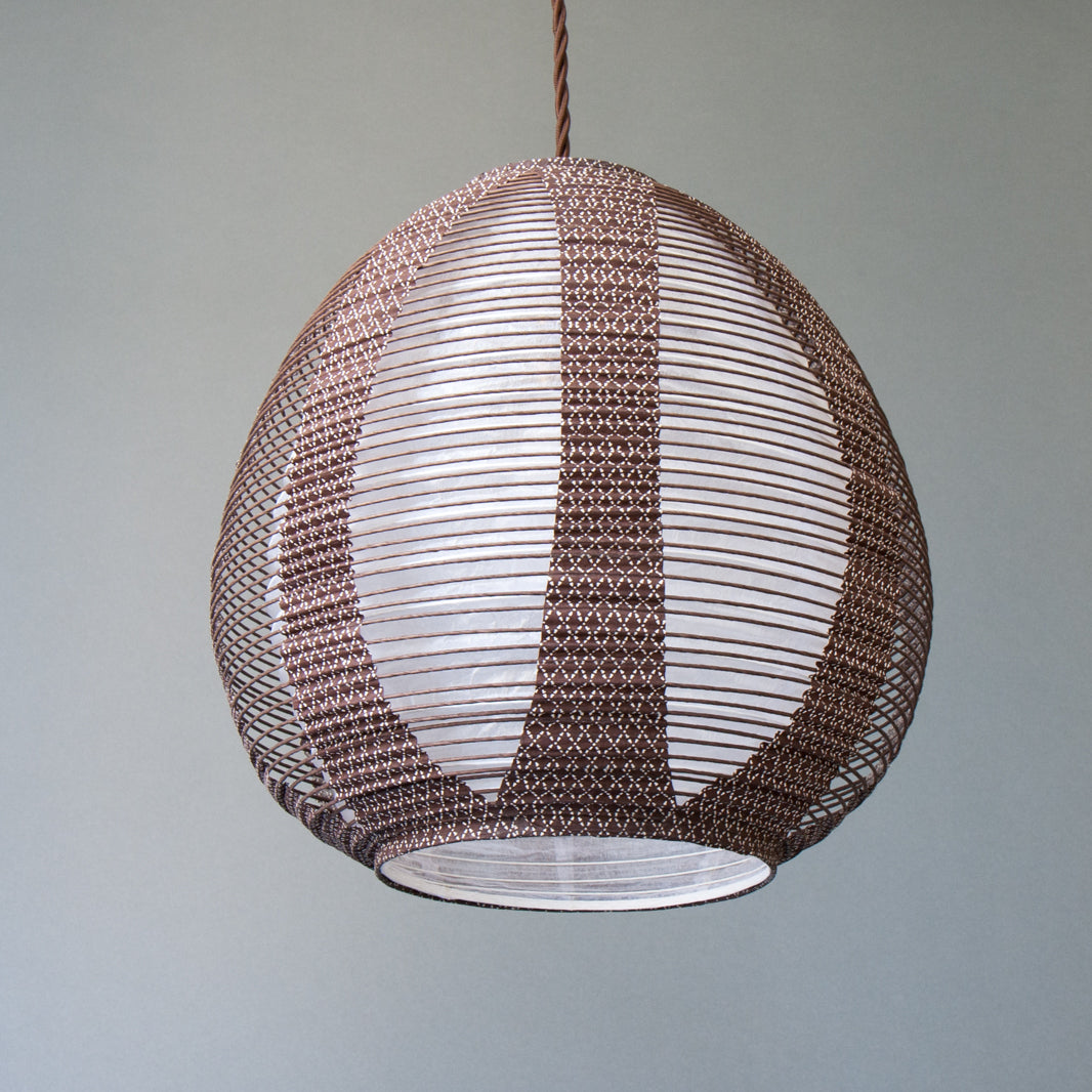 28cm diameter, Brown egg-shaped double-layered Japanese paper lamp shade - up view