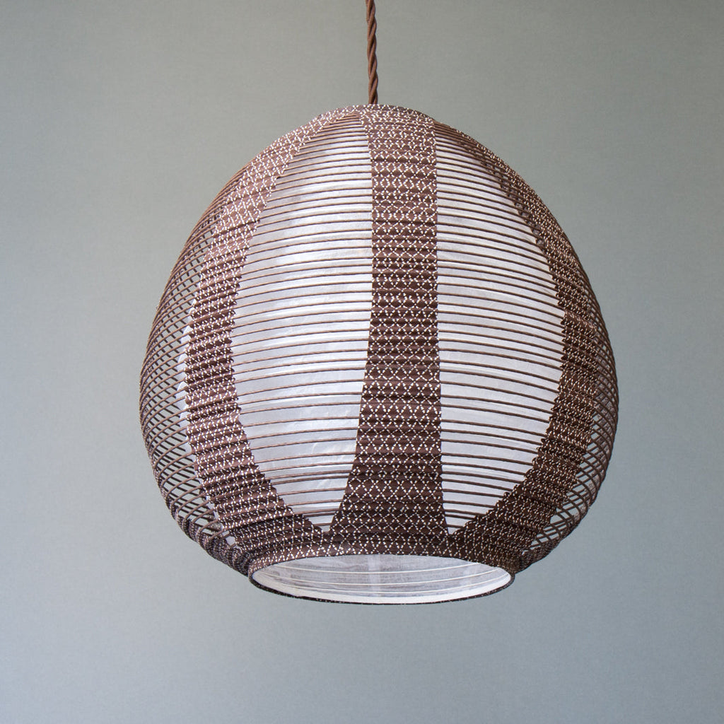 Brown egg-shaped double-layered Japanese paper lamp shade - up