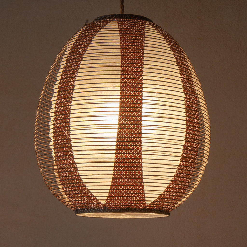 Brown egg-shaped double-layered Japanese paper lamp shade - straight lit