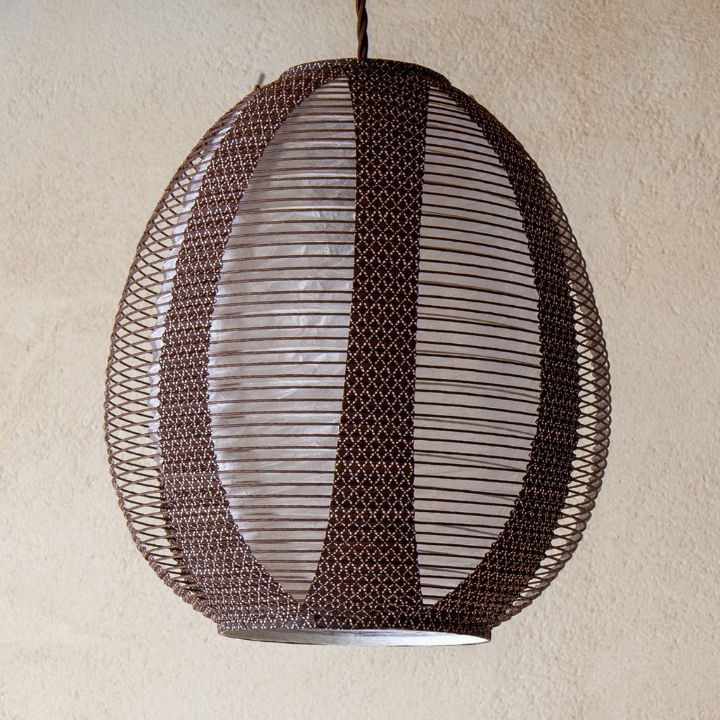 Brown egg-shaped double-layered Japanese paper lamp shade - straight unlit