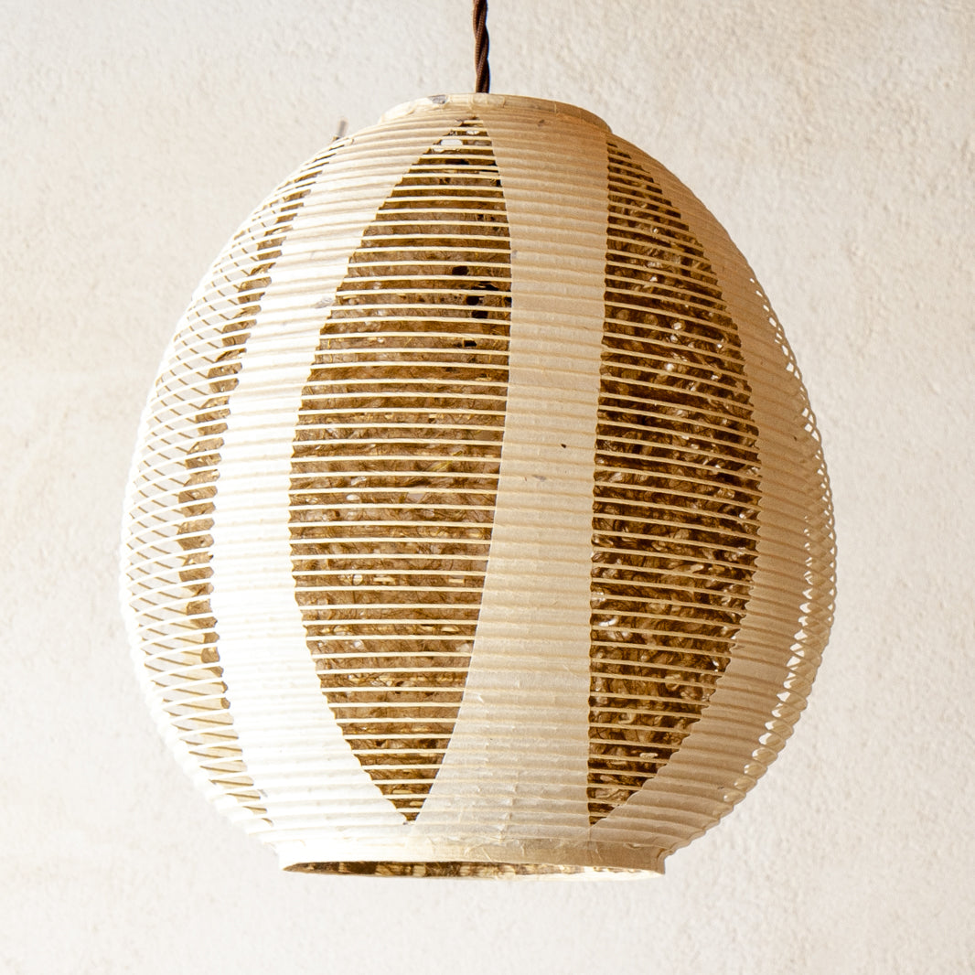 Sansho: Japanese hanging paper lamp "28cm Tamago Niju Skashi, Natural Kozo / Khaki Hemp Pendant Light"