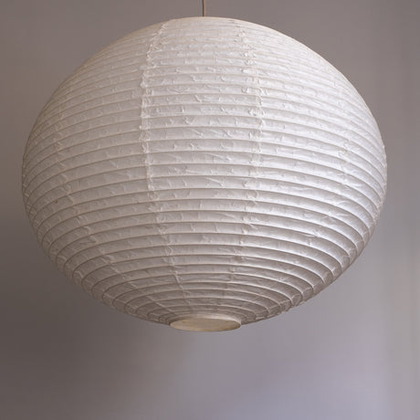 71cm diameter, large Japanese paper lampshade in white "Unryu" paper, three quarter view, unlit