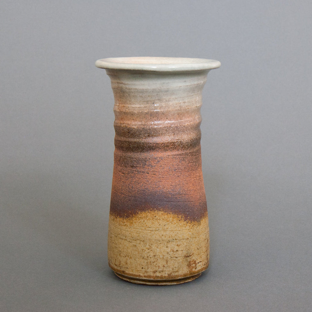 Echizen style, Japanese glazed and unglazed stoneware ceramic vase - Straight