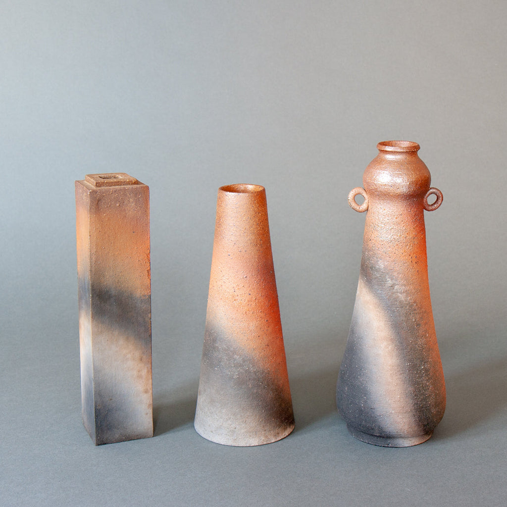 Wood-fired handmade Japanese Yakishime Hoshino-yaki vases