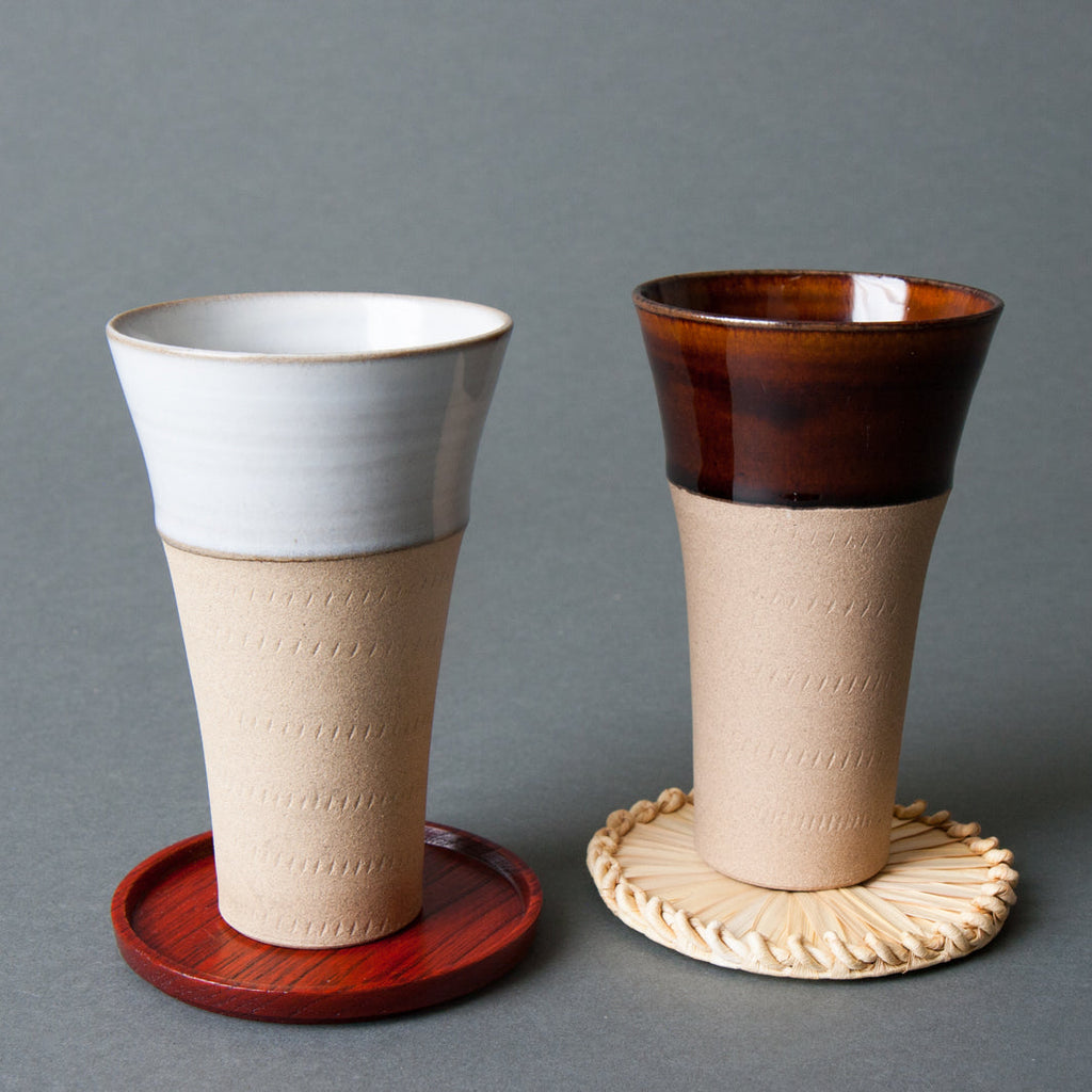 Sedge coaster handmade in Japan with traditional Japanese teacup