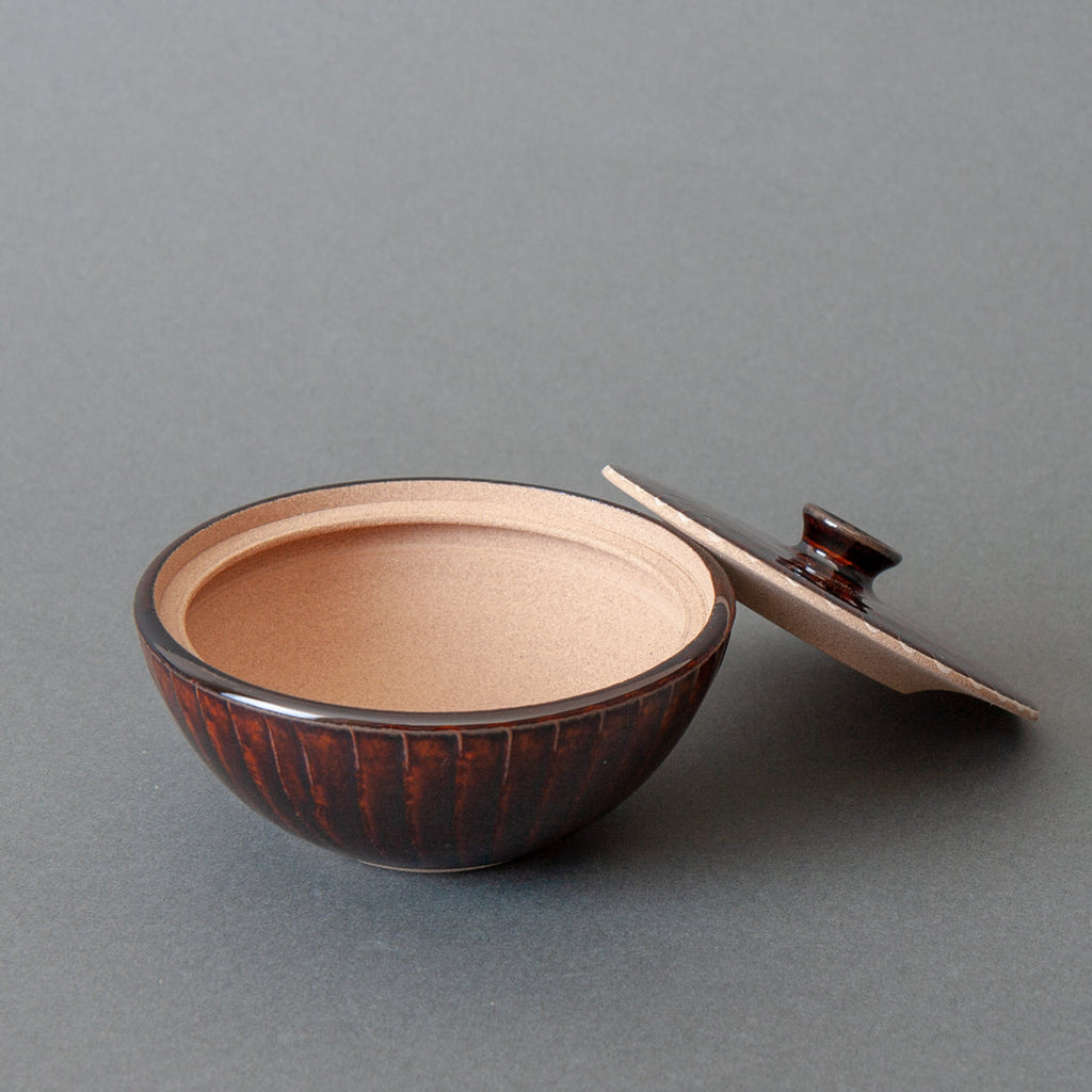 Handmade Japanese Salt Jar - Brown Open