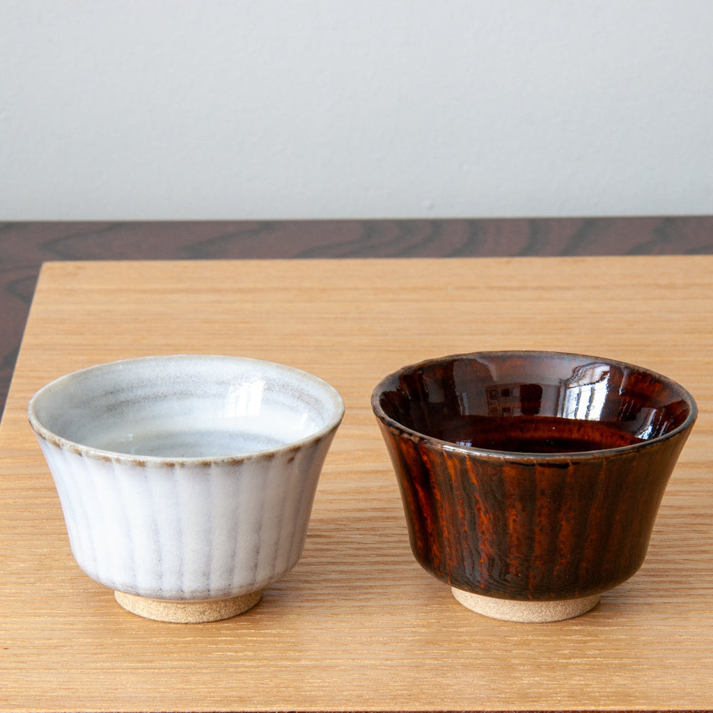 Handmade Brown and White Sake Choko Cups