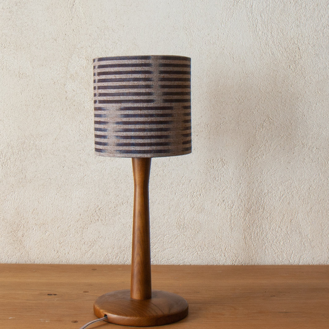 Petite desk shade (6" Diameter), in a subtle Japanese indigo stripe (Unlit)