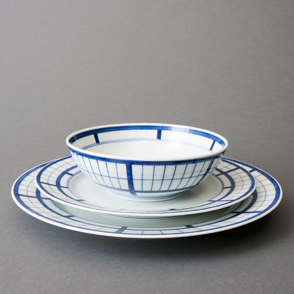Shoji pattern hand-painted dinner plate - set