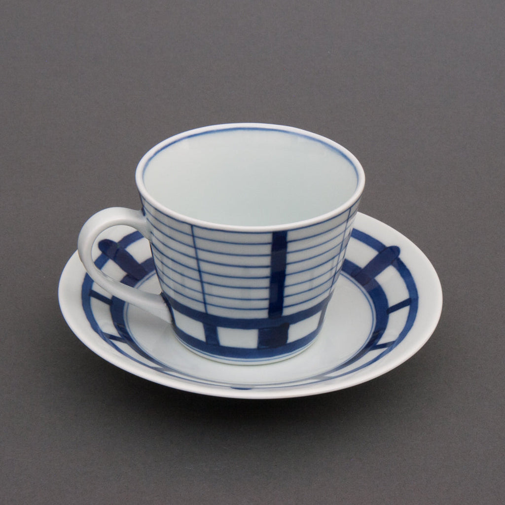 Shoji pattern hand-painted cup & saucer - side