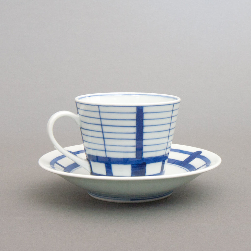 Shoji pattern hand-painted cup & saucer - straight