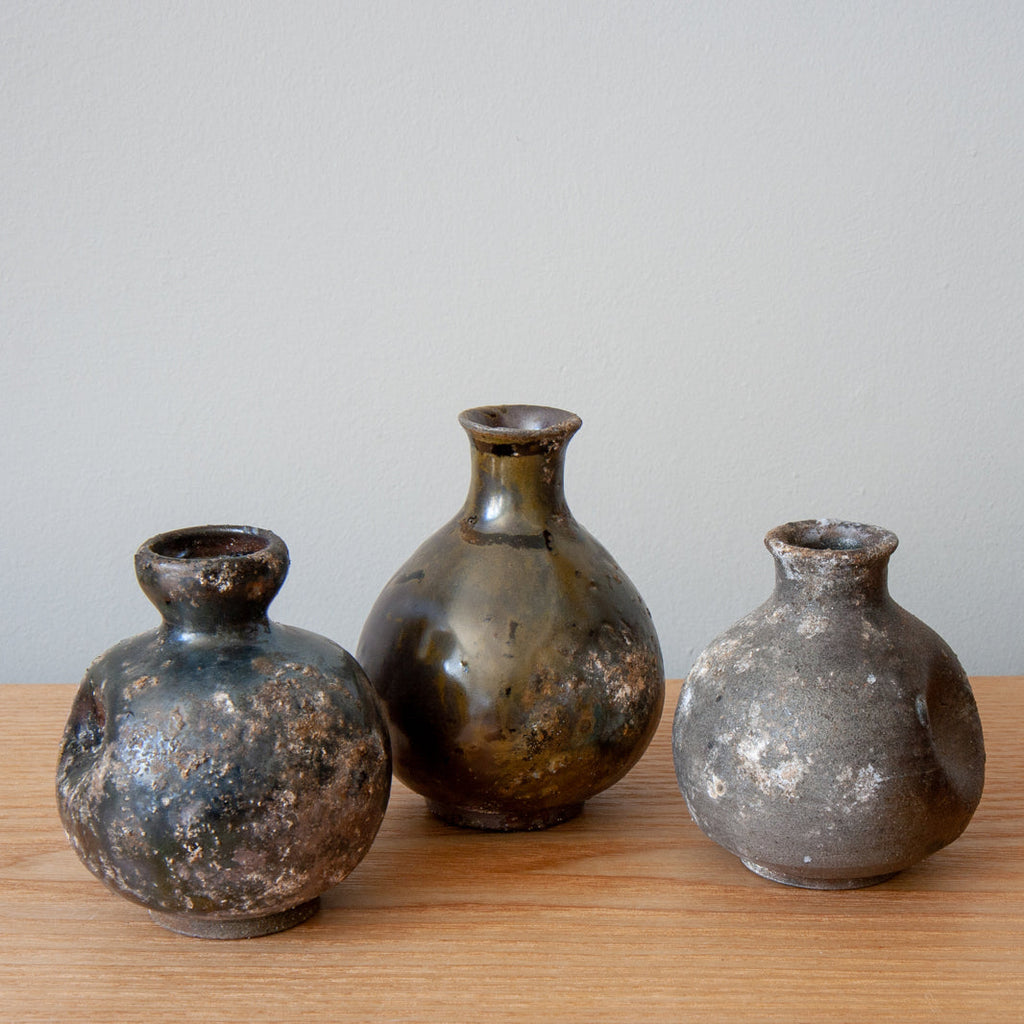 Beautiful wood-fired Japanese Vases with a coating of ash