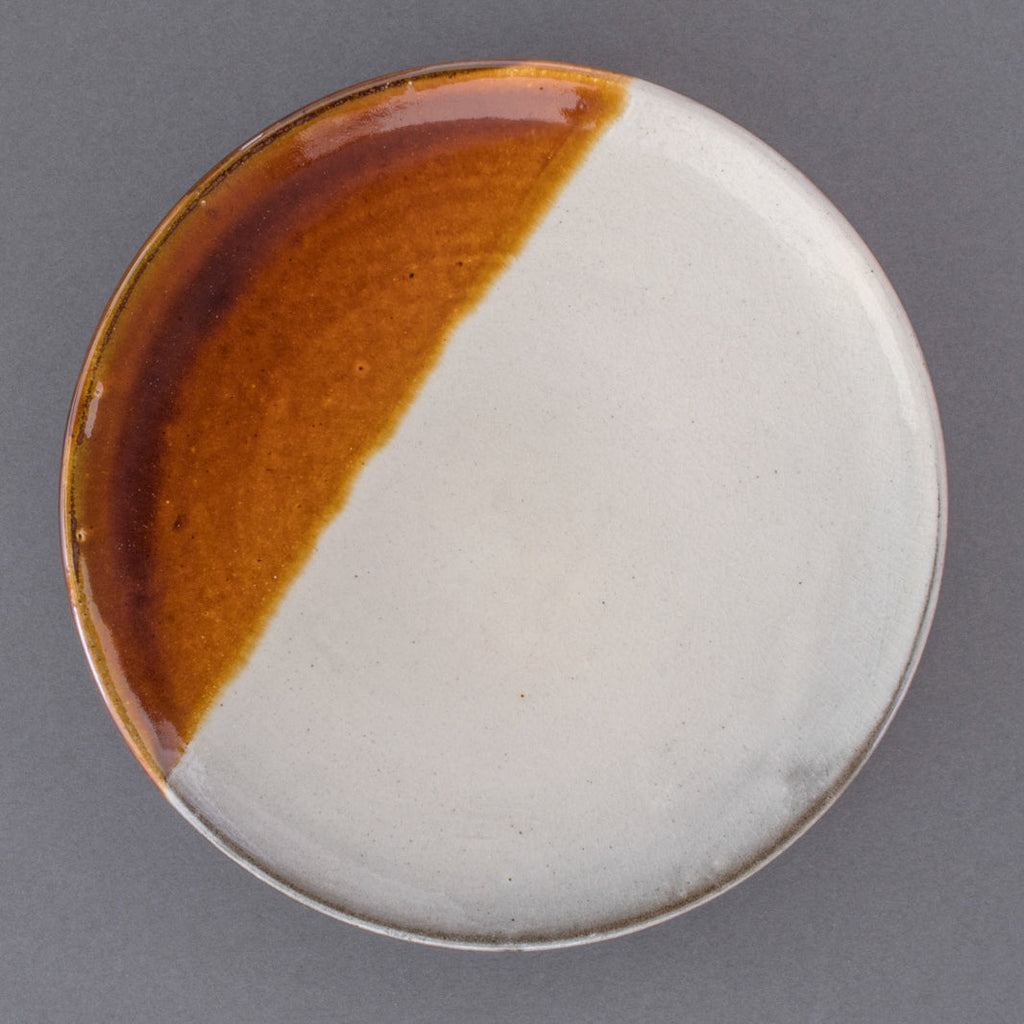 Wood-fired Japanese Ceramic Hanbun Shiro Plate - Top
