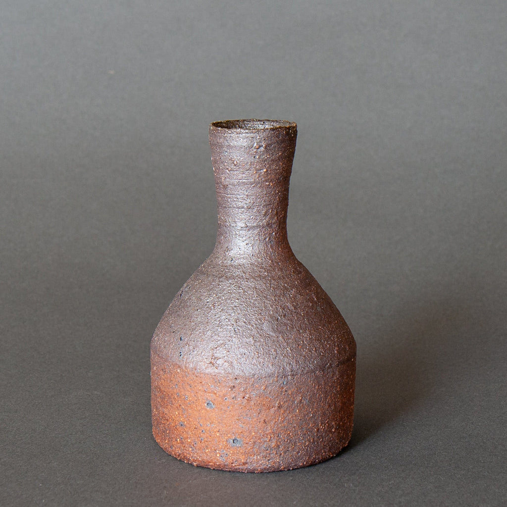 Natural clay, wood-fired, sake jug inspired handmade Japanese vase