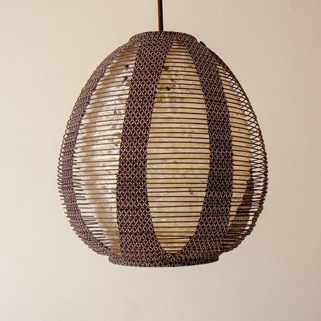 Natural Hemp Washi and Brown Printed Washi Paper Lights, 28cm diameter
