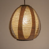 Natural Hemp Washi and Brown Printed Washi Paper Lights, 28cm diameter, illuminated