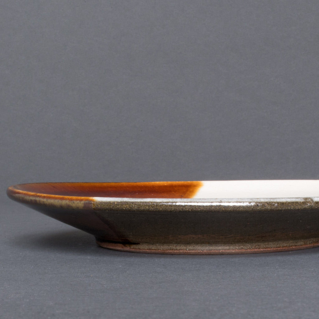 Wood-fired Japanese Ceramic Hanbun Shiro Plate - Straight
